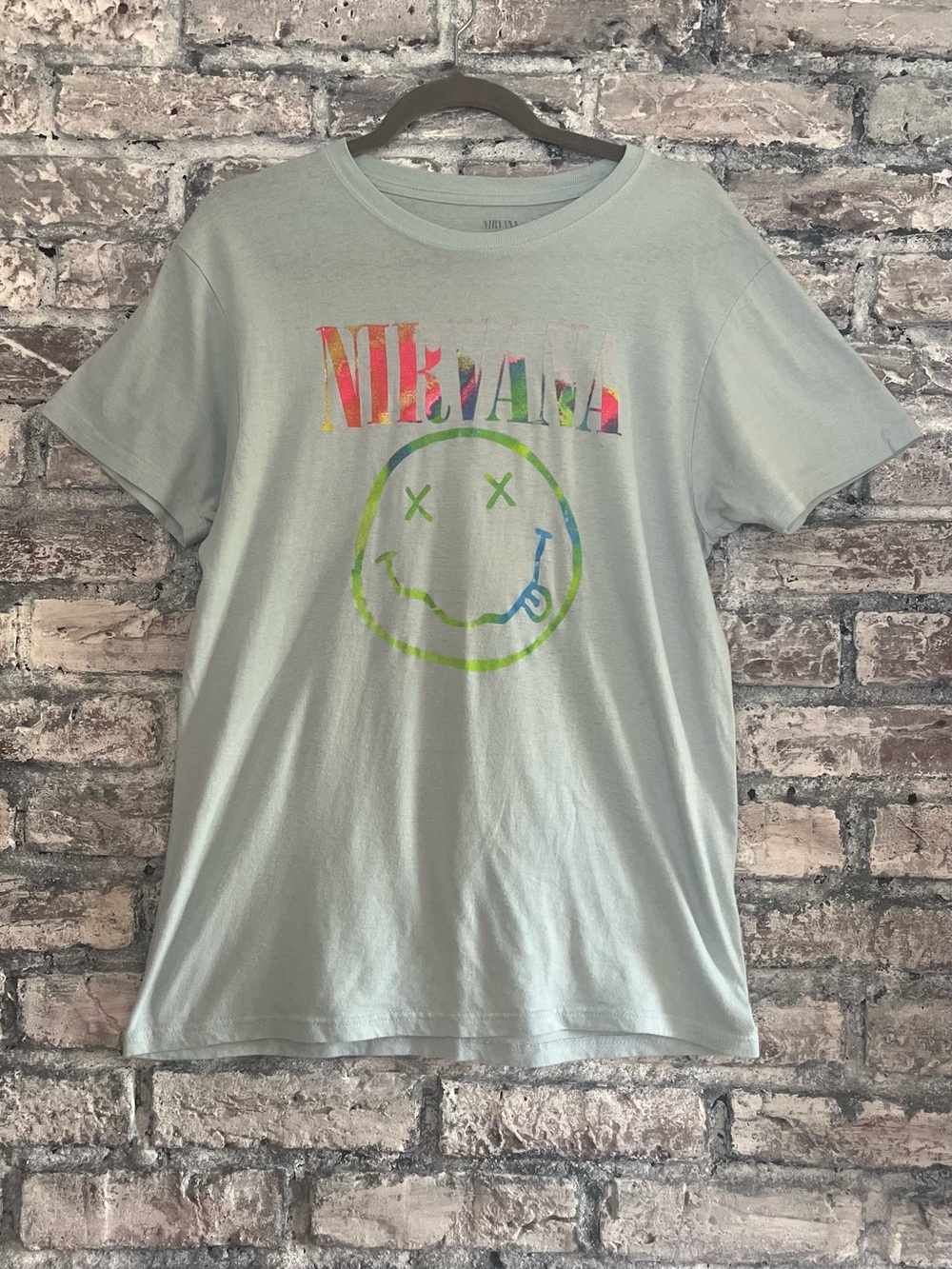 NIRVANA Light Blue Tee with Multicolor Logo rare color. smoke & pet free unisex